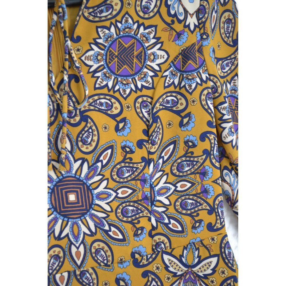 Everly Anthro Women's Small Gold Fit & Flare Long Sleeve Paisley Print Dress - Picture 4 of 16